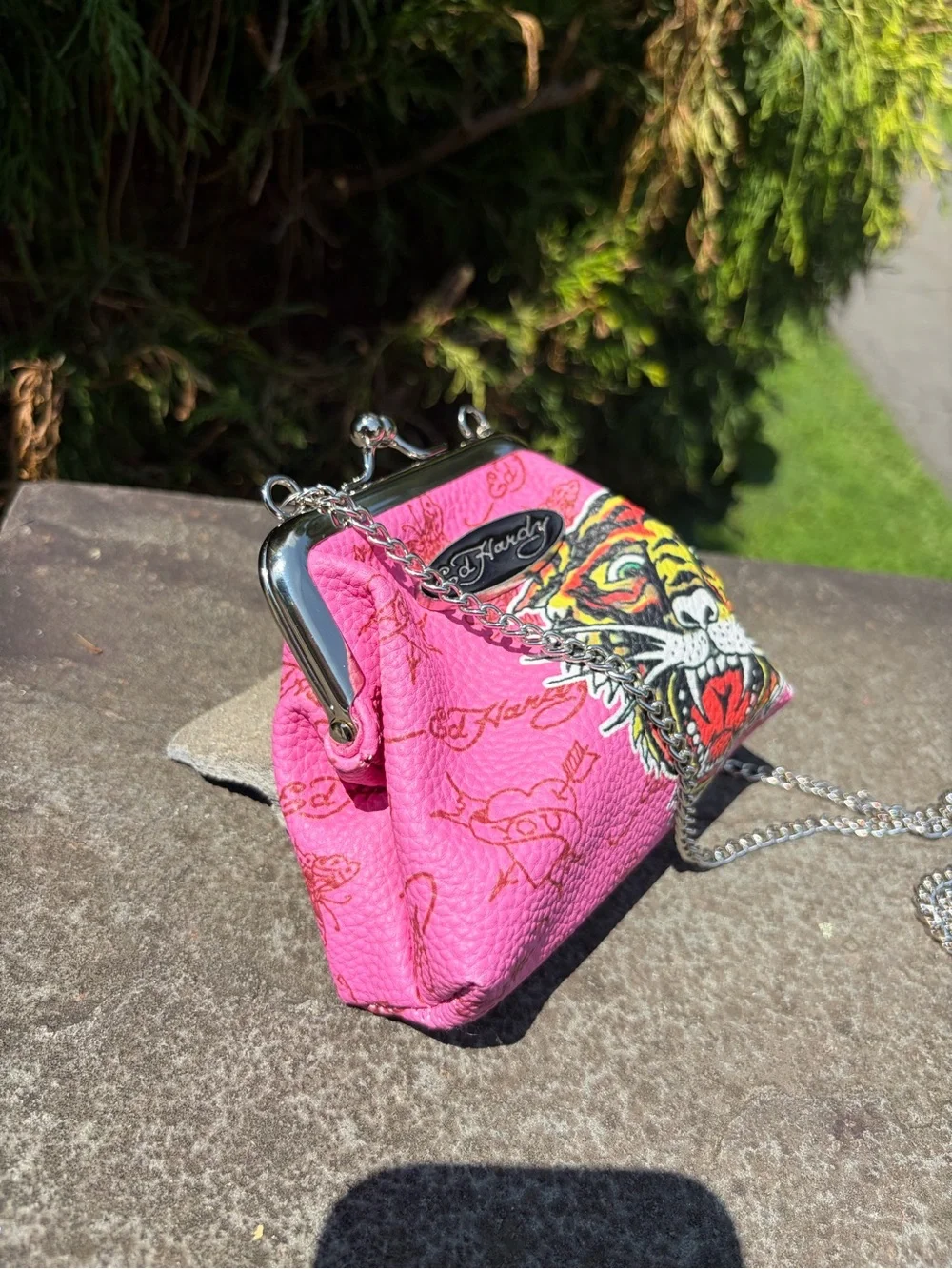 Ed Hardy Pink Tiger Kiss Lock Mini Chain Shoulder Bag NWT Y2K